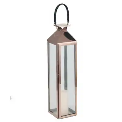 Shiny Copper Glass Lantern with Candle Holder