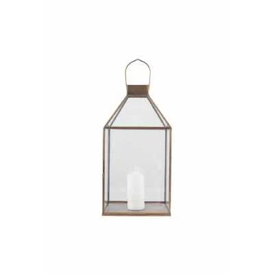 Shiny Brass Metal And Glass Square Lantern
