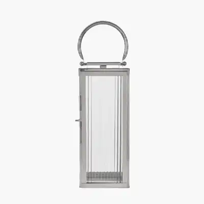 Shiny Nickel Large Lantern with Ribbed Glass