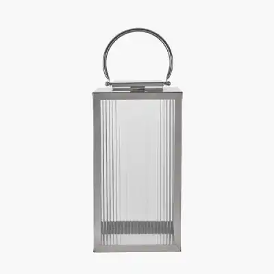Shiny Nickel Small Lantern with Ribbed Glass