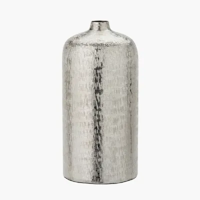 Silver Metal Hammered Vase Tall