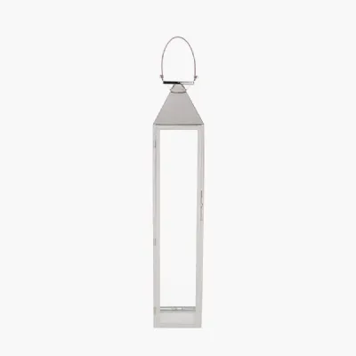 Silver Stainless Steel and Glass Large Tall Lantern