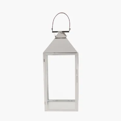 Silver Stainless Steel and Glass Large Lantern