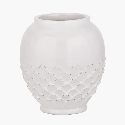 Willow White Leaf Detail Stoneware Vase