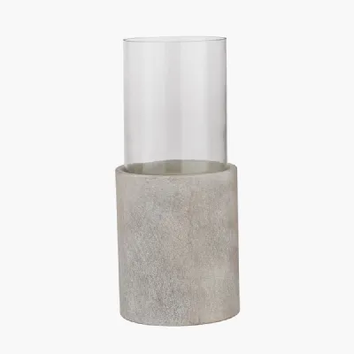Stone Grey Metal and Clear Glass Hurricane