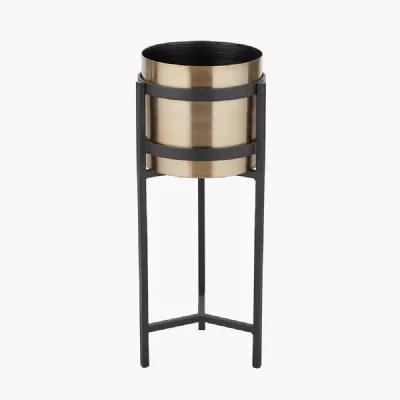 Brass and Matt Black Metal Floor Planter Large