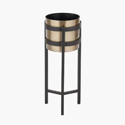 Brass and Matt Black Metal Floor Planter