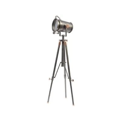 Industrial Grey Tripod Spotlight Floor Lamp Copper Accents