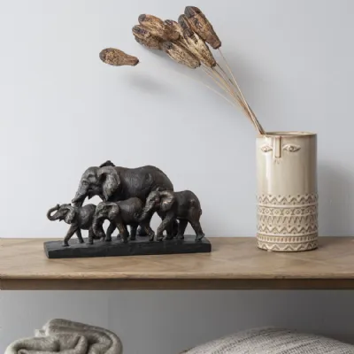 Bronze Parade Herd Of 4 Elephants Sculpture On Black Base