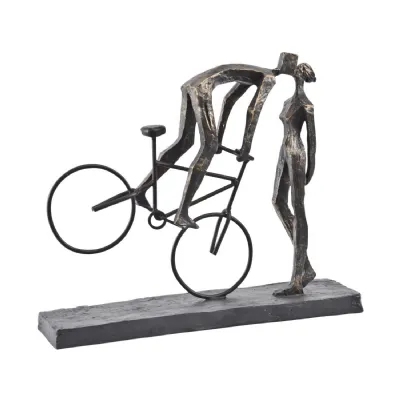 Antique Bronze Kissing Couple on Bike Sculpture