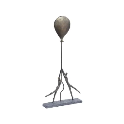 Antique Bronze and Grey Couple Holding Balloon Sculpture