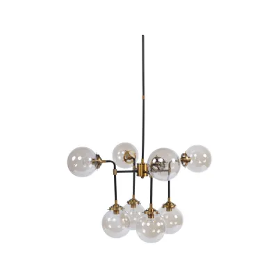 Large Glass Bubble Black And Brass Chandelier E14 25W