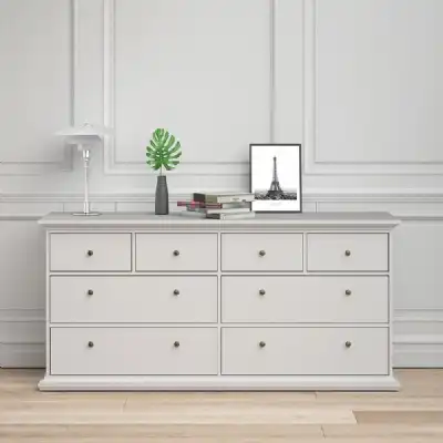 Large 180cm Wide White 8 Drawer Chest of Drawers