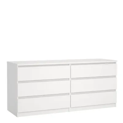 Naia Wide Chest of 6 Drawers in White
