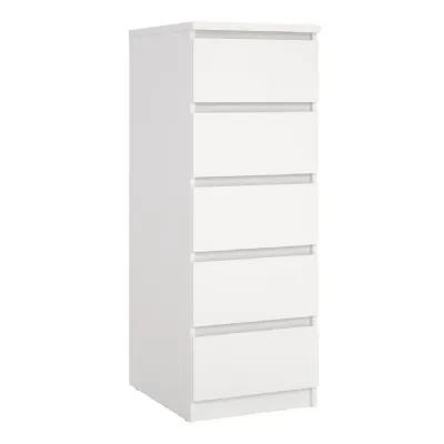 Naia Narrow Chest of 5 Drawers in White