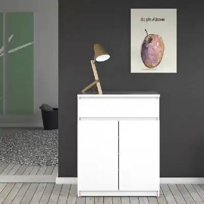 White High Gloss 1 Drawer 2 Door Small Sideboard