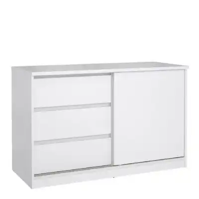 Storage Unit with 1 Sliding Door and 3 Drawers in White High Gloss