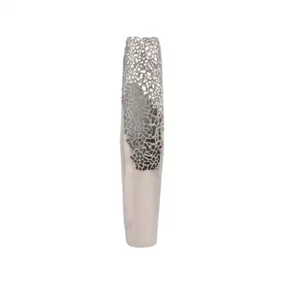 Large Silver Metal Coral Effect Tall Floor Vase