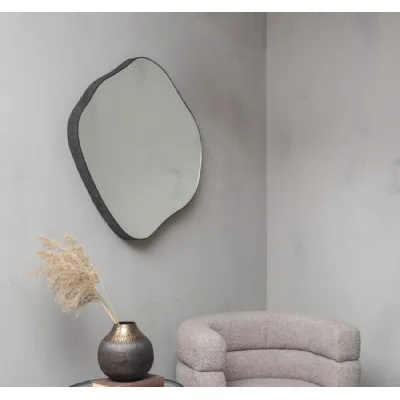 Natural Oak Wood Finish Organic Wall Mirror Metal Frame