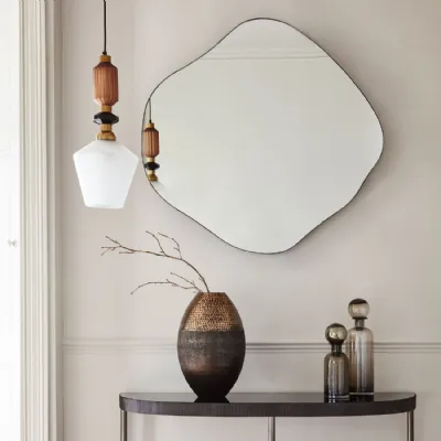 Natural Oak Wood Finish Organic Wall Mirror Iron Frame