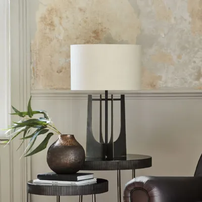 Hammered Iron Table Lamp with Linen Shade