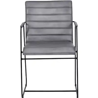 Metal Framed Dining Chair With Arms Concrete colour Leather
