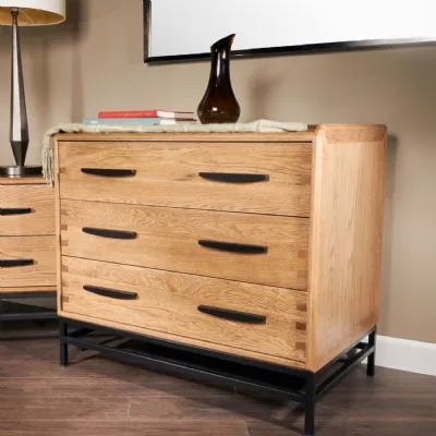 Natural Oak 3 Drawer Chest Black Metal Base
