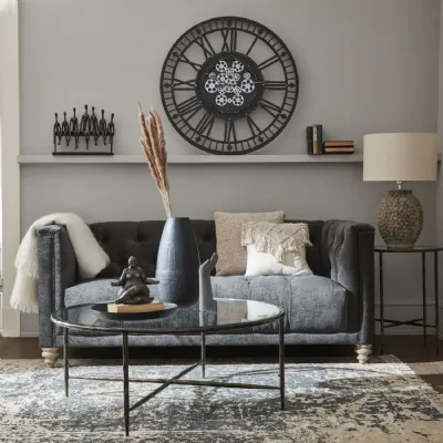 Large Dark Grey 90cm Round Skeleton Moving Cog Wall Clock