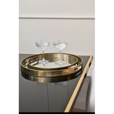 Set of 2 Scallop Design Round Nesting Trays Gold Frame