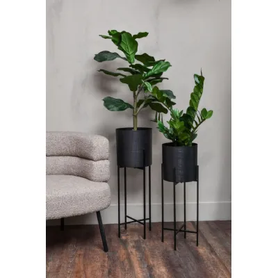 Black Metal Floor Standing Planters Set of 2