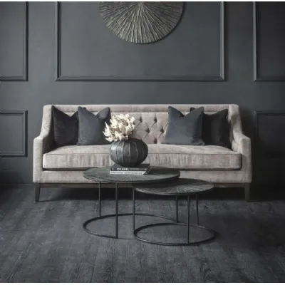 Grey Woven Fabric Upholstered 3 Seater Buttoned Back Sofa