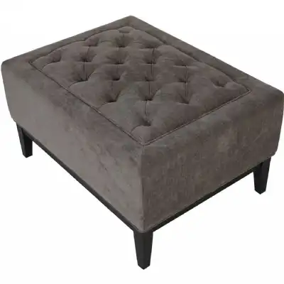 Grey Fabric Buttoned Stool with Brown Wooden Frame