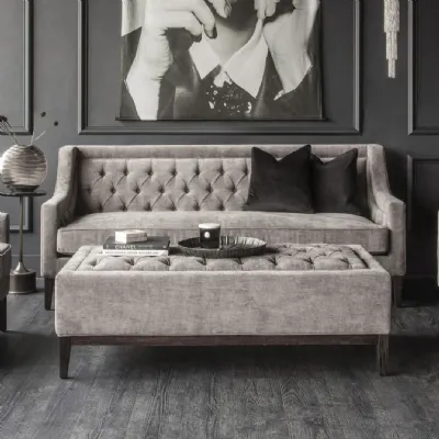 Grey Fabric Extra Large Buttoned Ottoman Wooden Base
