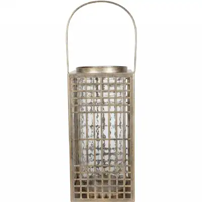 Fretwork Square Lantern in Aged Gold with Glass Flute