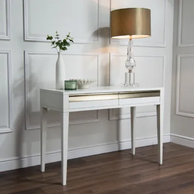 White Painted Wooden 2 Drawer Brass Front Dressing Table