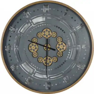 Industrial Round Gold and Grey Wall Clock 75cm