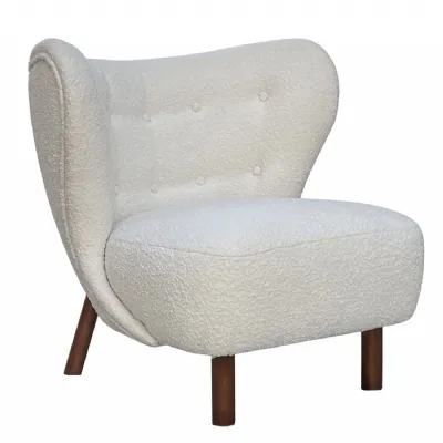 Ivory Boucle Small Wingback Occasional Chair Buttoned Back