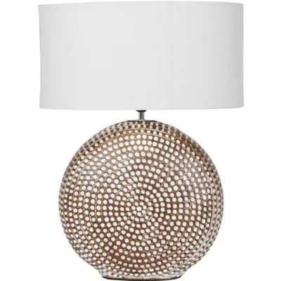 Brown Ceramic Round Lamp Base with Ivory Oval Drum Shade