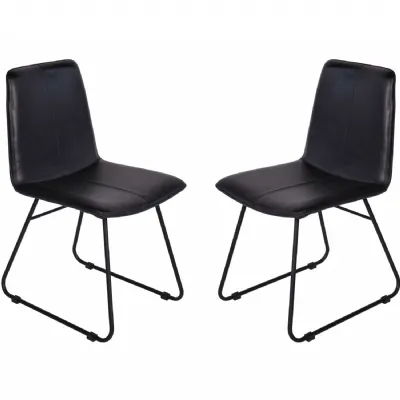 Charcoal Leather Upholstered Dining Chair Metal Black Framed
