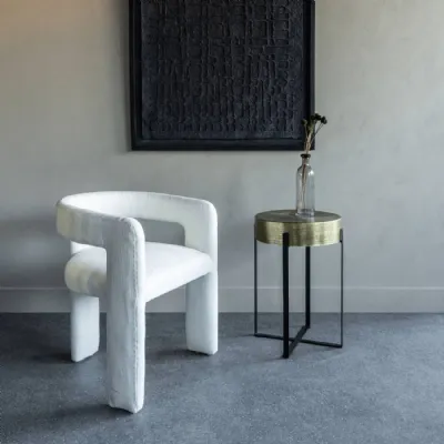 Ivory Fabric Fully Upholstered 3 Leg Accent Occasional Chair