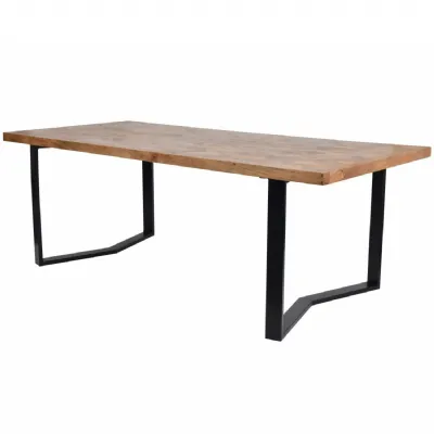 Geometric Solid Wood 220cm Dining Table Black Metal Legs
