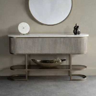 Aged Gold Console Hall Table with White Grey Marble Top