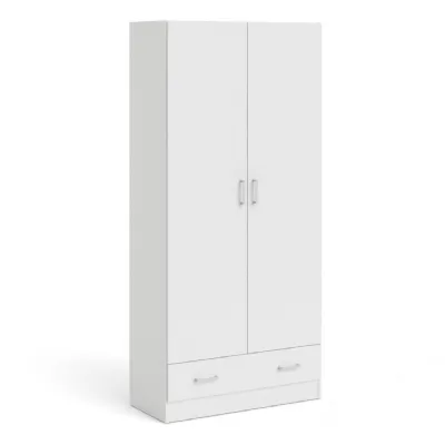 Space Wardrobe with 2 Doors + 1 Drawer in White 1750