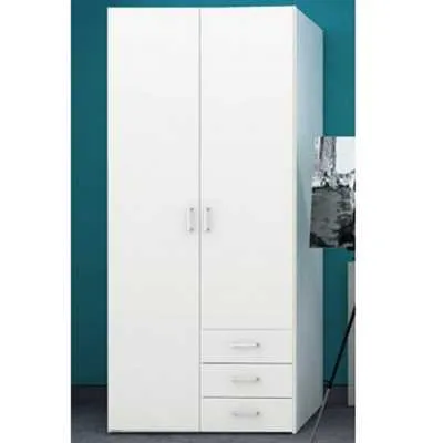 Traditional Slim White Double Wardrobe