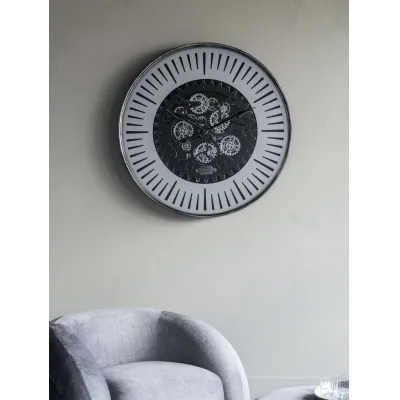 Black Nickel Silver Round Wall Clock 100cm with Moving Dials