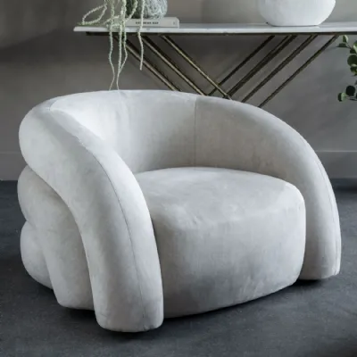 Cream Velvet Curved Lounge Snug Chair with Padded Design