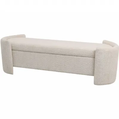 Cream Boucle Upholstered Storage Bench with Padded Seat