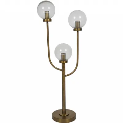 Antique Brass Metal Three Globe Table Lamp