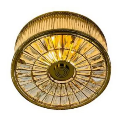 Antique Brass Crystal Glass Rod Flush Mount Light Fitting