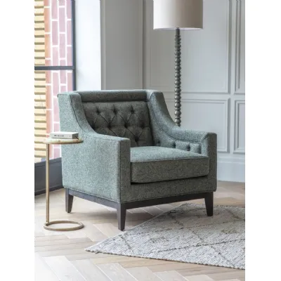 Forest Green Fabric Armchair with Buttoned Back